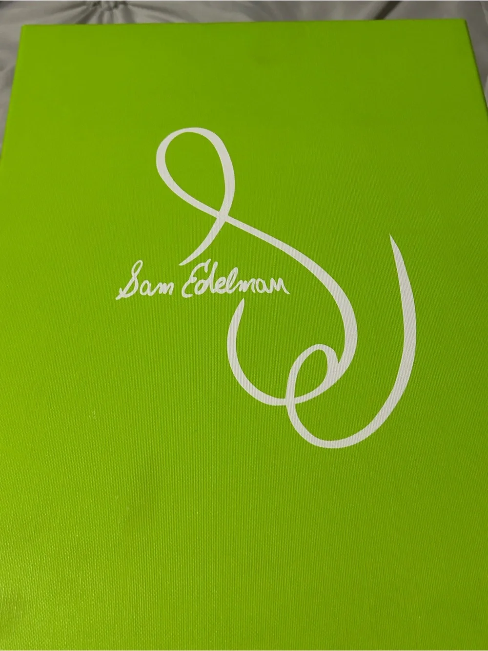 Sam Edelman Lime Green with White Logo Wedge Shoe Box Artwork